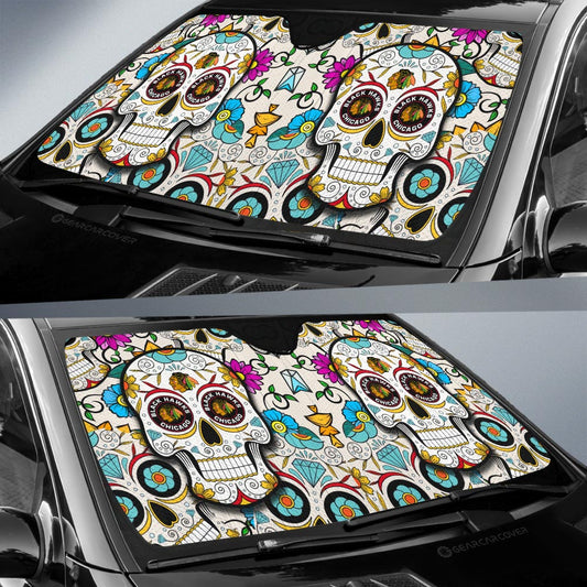 Chicago Blackhawks Car Sunshade Custom Sugar Skull Car Accessories - Gearcarcover - 2