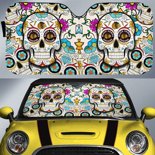 Chicago Blackhawks Car Sunshade Custom Sugar Skull Car Accessories - Gearcarcover - 1