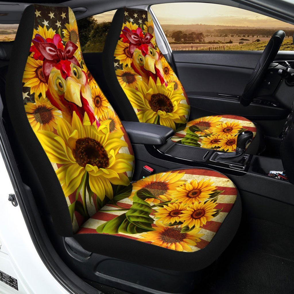 Chicken Sunflower Car Seat Covers Custom US Flag Car Accessories - Gearcarcover - 2