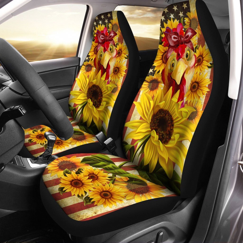 Chicken Sunflower Car Seat Covers Custom US Flag Car Accessories - Gearcarcover - 1