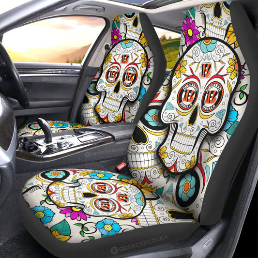 Cincinnati Bengals Car Seat Covers Custom Sugar Skull Car Accessories - Gearcarcover - 1