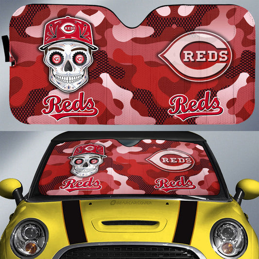 Cincinnati Reds Car Sunshade Skull Theme Collection - Gearcarcover - 1