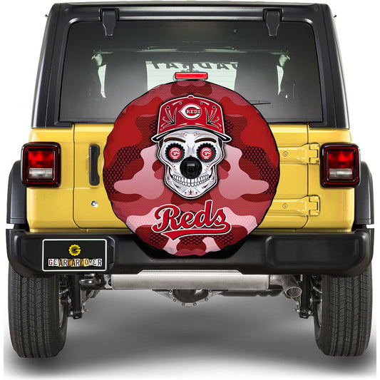 Cincinnati Reds Spare Tire Covers Camera Hole Skull Theme Collection - Gearcarcover - 1