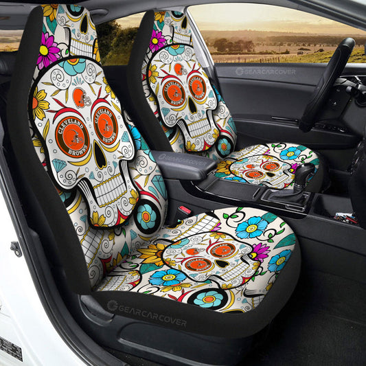Cleveland Browns Car Seat Covers Custom Sugar Skull Car Accessories - Gearcarcover - 2