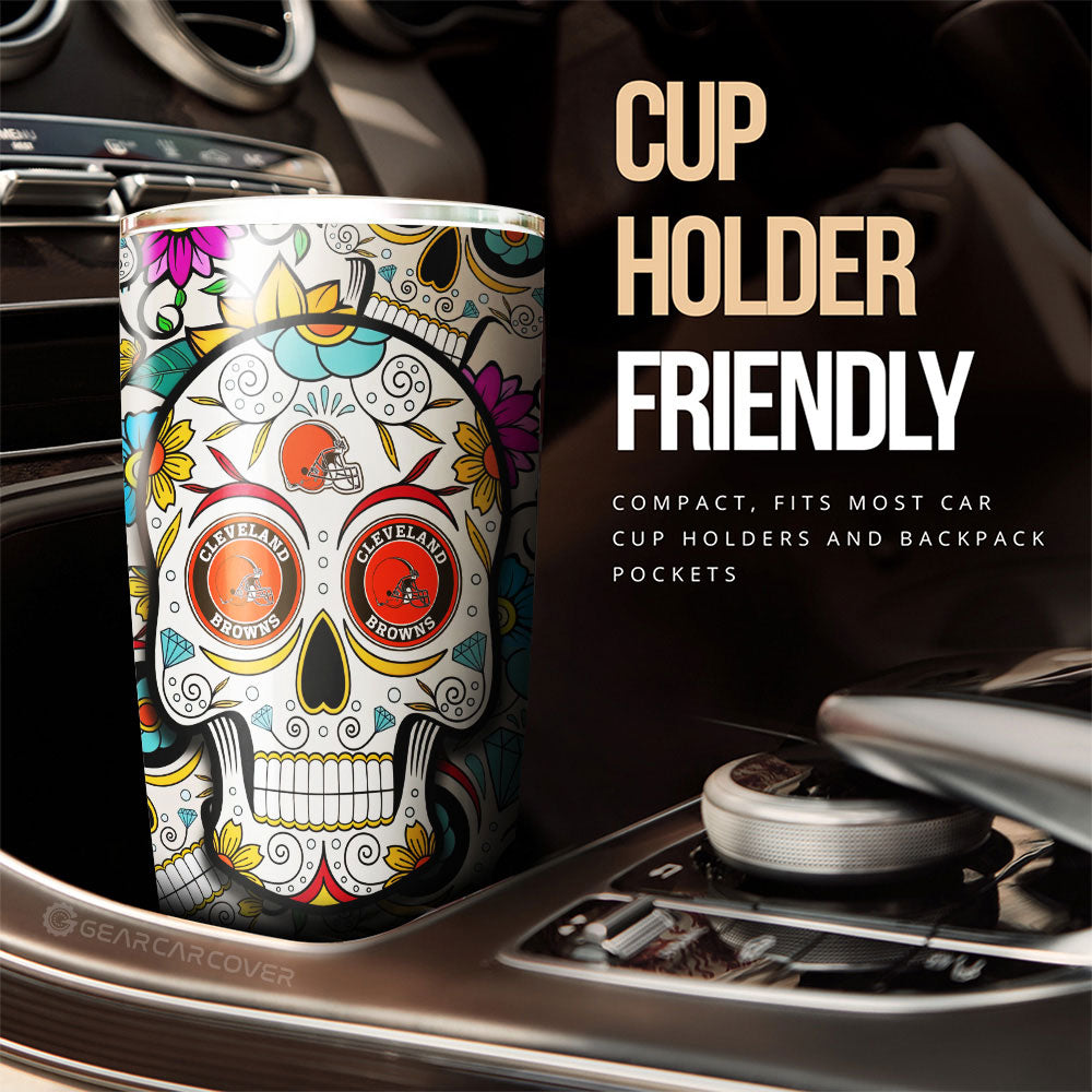 Cleveland Browns Tumbler Cup Custom Sugar Skull Car Accessories - Gearcarcover - 3
