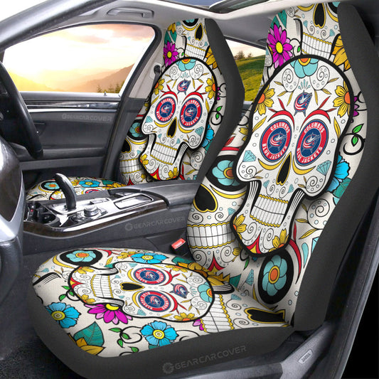 Columbus Blue Jackets Car Seat Covers Custom Sugar Skull Car Accessories - Gearcarcover - 1