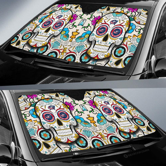 Columbus Blue Jackets Car Sunshade Custom Sugar Skull Car Accessories - Gearcarcover - 2