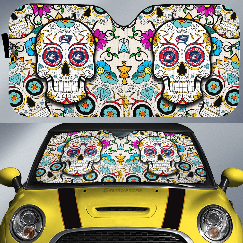 Columbus Blue Jackets Car Sunshade Custom Sugar Skull Car Accessories - Gearcarcover - 1