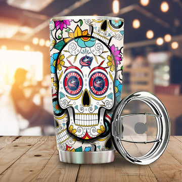 Columbus Blue Jackets Tumbler Cup Custom Sugar Skull Car Accessories - Gearcarcover - 1