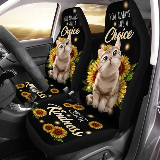 Cute Sunflower Cat Car Seat Covers Custom Kindness Cat Car Accessories - Gearcarcover - 1