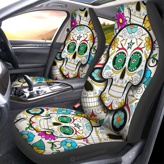 Dallas Stars Car Seat Covers Custom Sugar Skull Car Accessories - Gearcarcover - 1