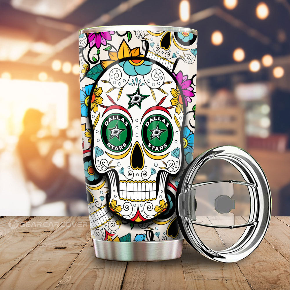 Dallas Stars Tumbler Cup Custom Sugar Skull Car Accessories - Gearcarcover - 1