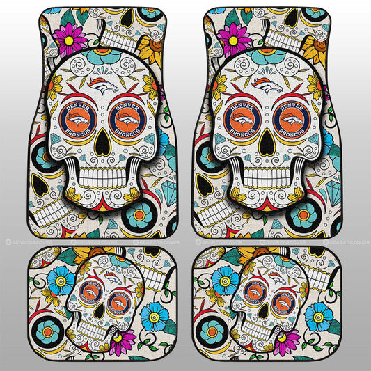Denver Broncos Car Floor Mats Custom Sugar Skull Car Accessories - Gearcarcover - 1