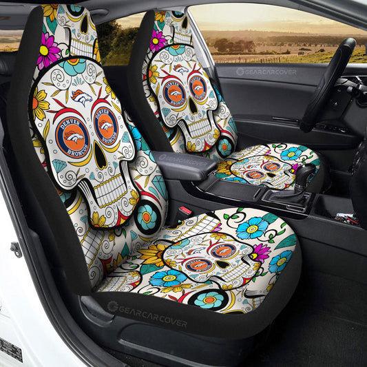 Denver Broncos Car Seat Covers Custom Sugar Skull Car Accessories - Gearcarcover - 2