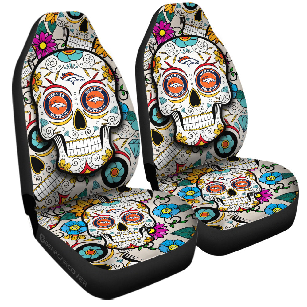 Denver Broncos Car Seat Covers Custom Sugar Skull Car Accessories - Gearcarcover - 3
