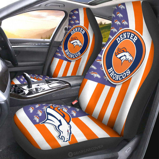Denver Broncos Car Seat Covers Custom US Flag Style - Gearcarcover - 2