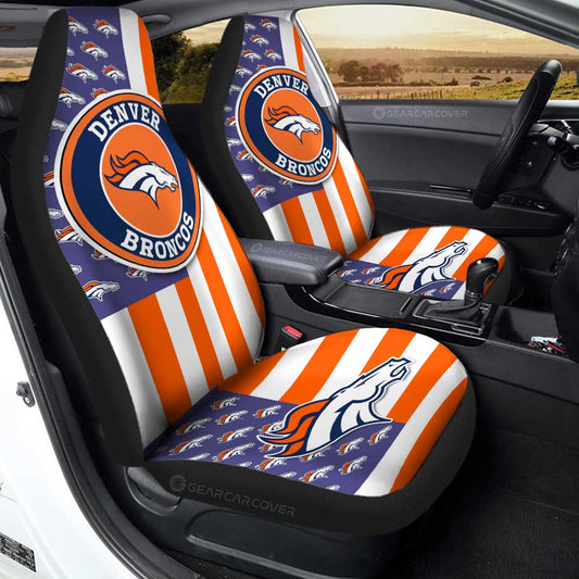 Denver Broncos Car Seat Covers Custom US Flag Style - Gearcarcover - 1