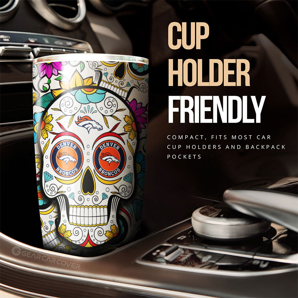 Denver Broncos Tumbler Cup Custom Sugar Skull Car Accessories - Gearcarcover - 3
