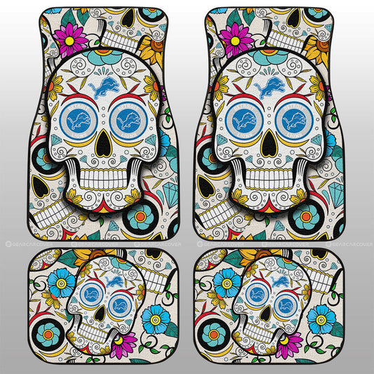 Detroit Lions Car Floor Mats Custom Sugar Skull Car Accessories - Gearcarcover - 1