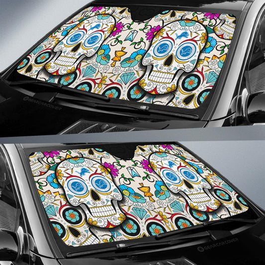 Detroit Lions Car Sunshade Custom Sugar Skull Car Accessories - Gearcarcover - 2