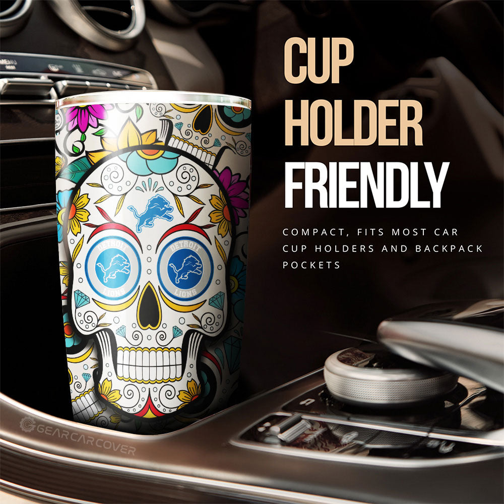 Detroit Lions Tumbler Cup Custom Sugar Skull Car Accessories - Gearcarcover - 3