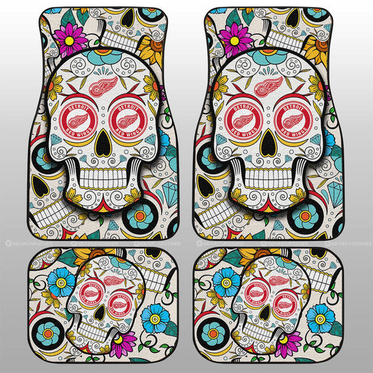 Detroit Red Wings Car Floor Mats Custom Sugar Skull Car Accessories - Gearcarcover - 1