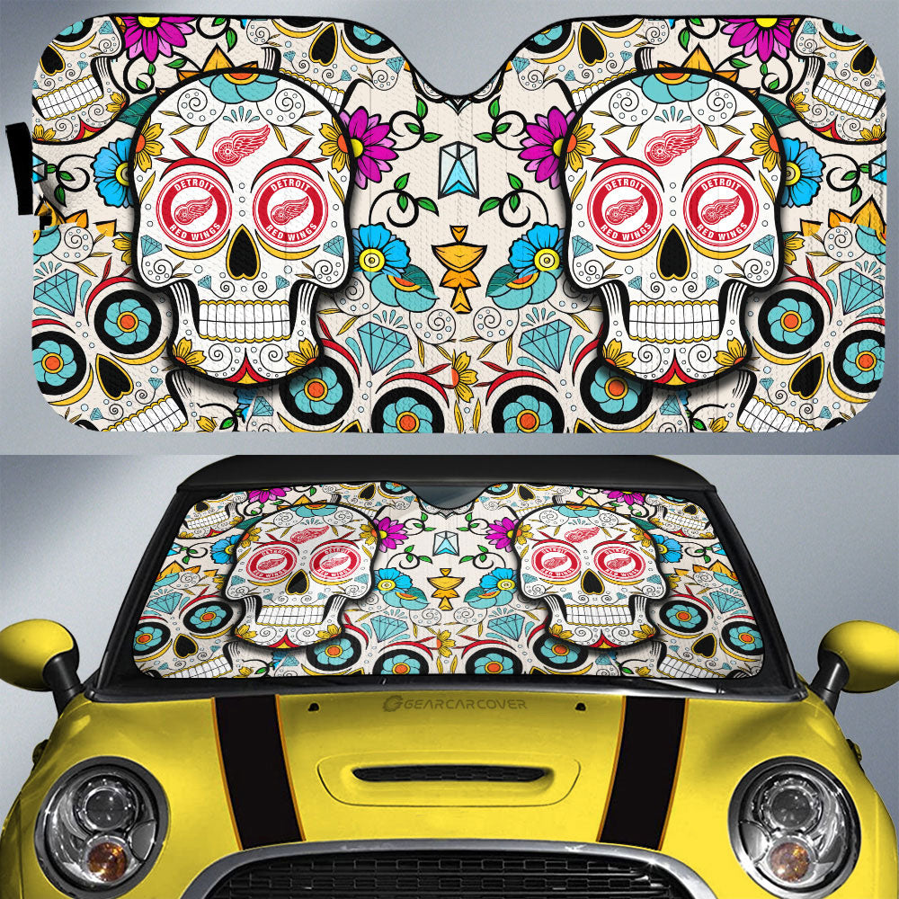 Detroit Red Wings Car Sunshade Custom Sugar Skull Car Accessories - Gearcarcover - 1