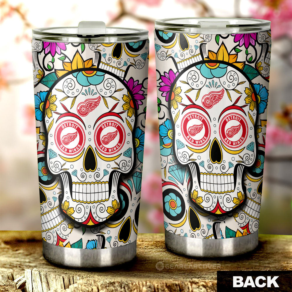 Detroit Red Wings Tumbler Cup Custom Sugar Skull Car Accessories - Gearcarcover - 2