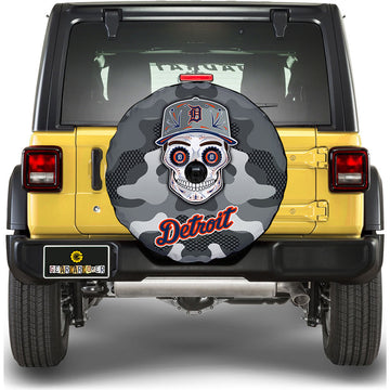 Detroit Tigers Spare Tire Covers Camera Hole Skull Theme Collection - Gearcarcover - 1