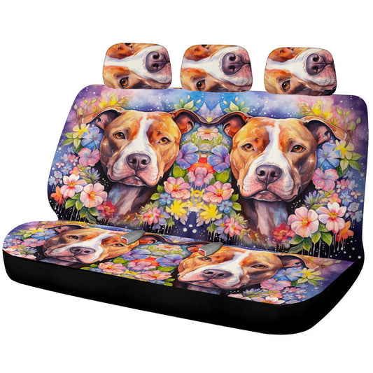 Dog Pitbull Floral Car Back Seat Cover Custom Car Accessories - Gearcarcover - 1