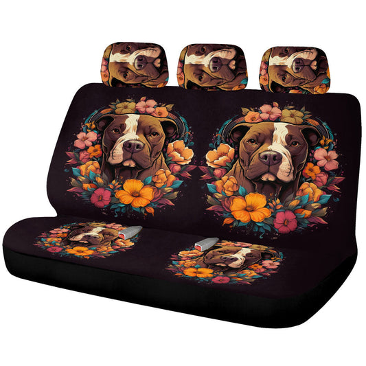 Dog Pitbull Floral Car Back Seat Cover Custom Car Accessories - Gearcarcover - 1