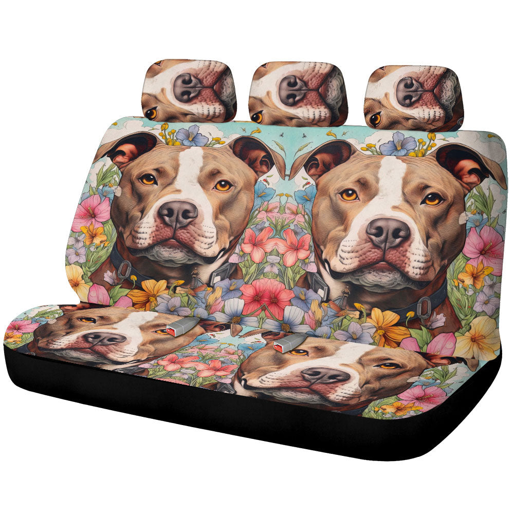 Dog Pitbull Floral Car Back Seat Cover Custom Car Accessories - Gearcarcover - 1