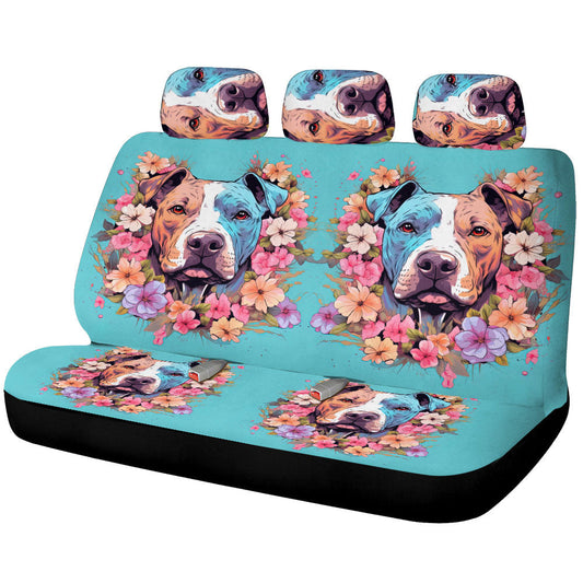 Dog Pitbull Floral Car Back Seat Cover Custom Car Accessories - Gearcarcover - 1