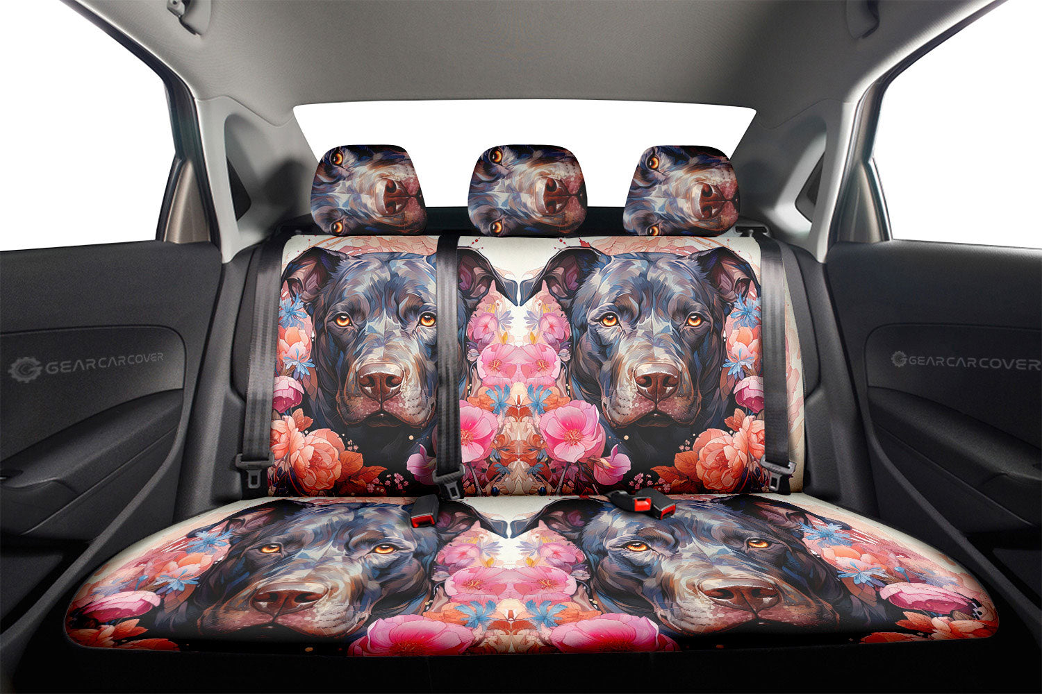 Dog Pitbull Floral Car Back Seat Cover Custom Car Accessories - Gearcarcover - 2