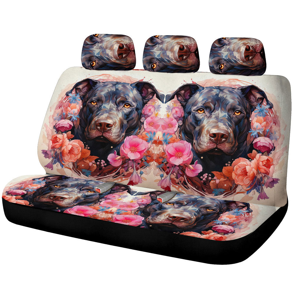 Dog Pitbull Floral Car Back Seat Cover Custom Car Accessories - Gearcarcover - 1