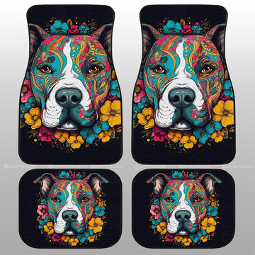 Dog Pitbull Floral Car Floor Mats Custom Car Accessories - Gearcarcover - 1