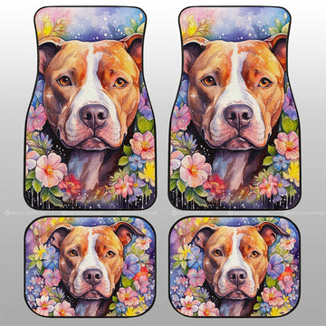 Dog Pitbull Floral Car Floor Mats Custom Car Accessories - Gearcarcover - 1