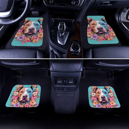 Dog Pitbull Floral Car Floor Mats Custom Car Accessories - Gearcarcover - 2