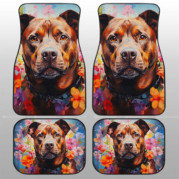 Dog Pitbull Floral Car Floor Mats Custom Car Accessories - Gearcarcover - 1