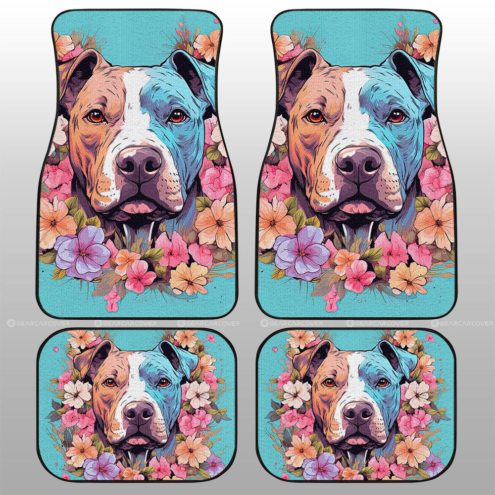 Dog Pitbull Floral Car Floor Mats Custom Car Accessories - Gearcarcover - 1