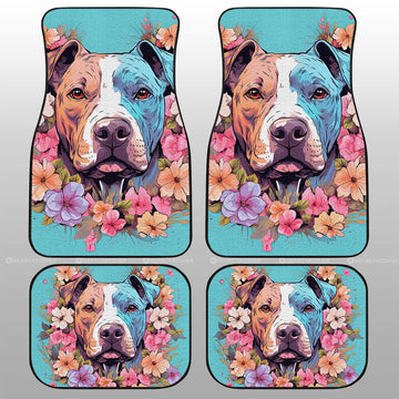 Dog Pitbull Floral Car Floor Mats Custom Car Accessories - Gearcarcover - 1