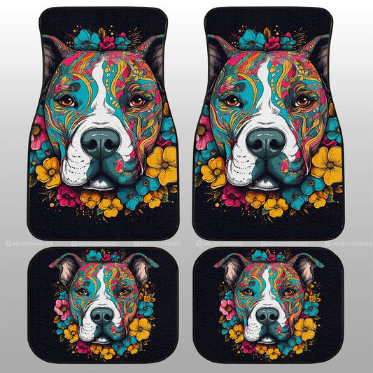 Dog Pitbull Floral Car Floor Mats Custom Car Accessories - Gearcarcover - 1