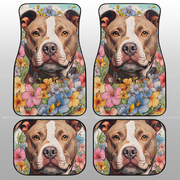 Dog Pitbull Floral Car Floor Mats Custom Car Accessories - Gearcarcover - 1
