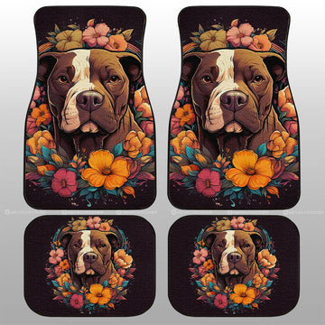Dog Pitbull Floral Car Floor Mats Custom Car Accessories - Gearcarcover - 1