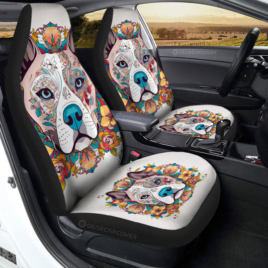 Dog Pitbull Floral Car Seat Covers Custom Car Accessories - Gearcarcover - 2