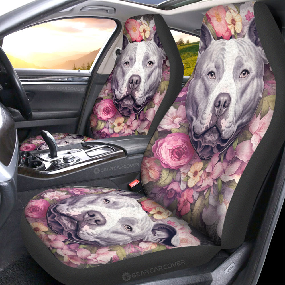 Dog Pitbull Floral Car Seat Covers Custom Car Accessories - Gearcarcover - 1