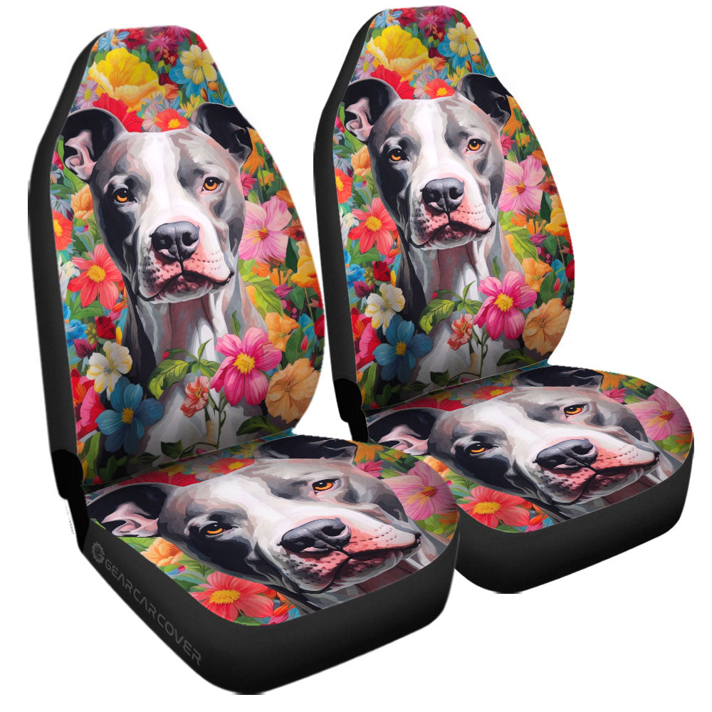 Dog Pitbull Floral Car Seat Covers Custom Car Accessories - Gearcarcover - 3