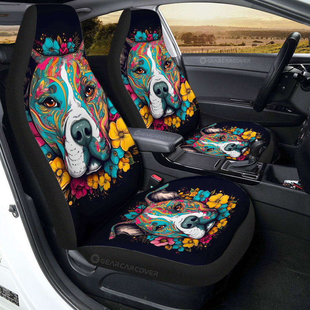 Dog Pitbull Floral Car Seat Covers Custom Car Accessories - Gearcarcover - 2