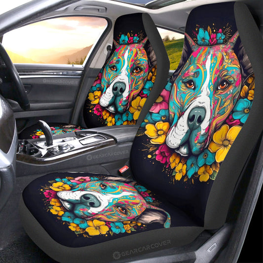 Dog Pitbull Floral Car Seat Covers Custom Car Accessories - Gearcarcover - 1