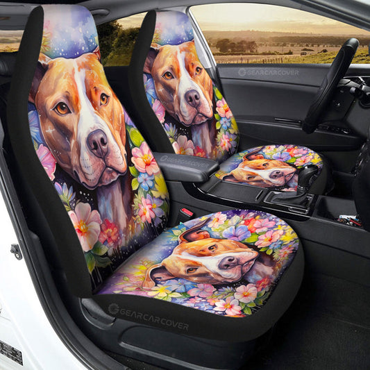 Dog Pitbull Floral Car Seat Covers Custom Car Accessories - Gearcarcover - 2